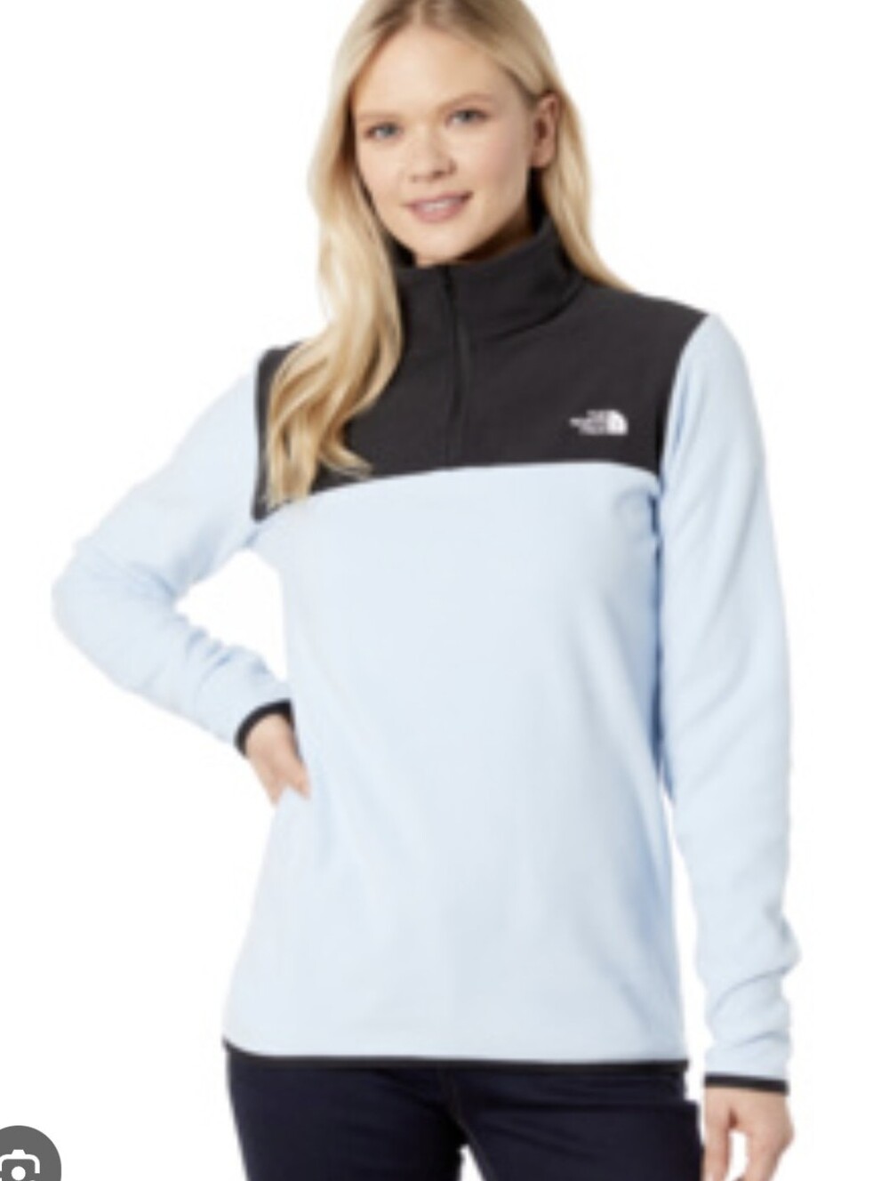 The North Face Women's Light Blue and Black Quarter-Zip Fleece Pullover Size XXL